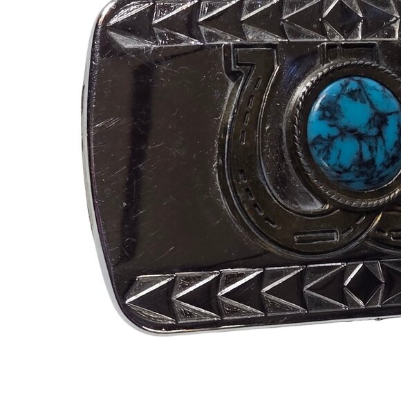 Vintage Turquoise Horseshoes Belt Buckle Western Cowboy Country Cowgirl Rodeo - Picture 14 of 14